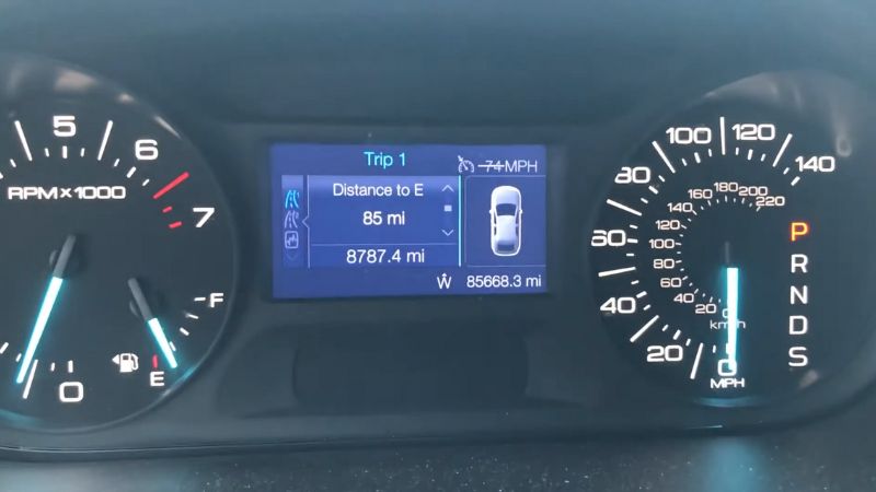 Ford dashboard showing remaining range